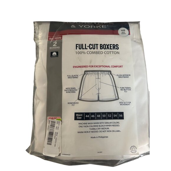 Roundtree & Yorke Men Full-Cut Boxers 2-Pack Big Man 48 100% Combed Cotton White - Picture 3 of 3